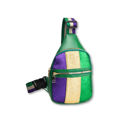 Faux Leather Mardi Gras Green Sparkle Front Sling Bag - Mardi Gras Apparel - Accessories, Bags, Mardi Gras - Bag