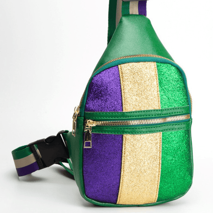 Faux Leather Mardi Gras Green Sparkle Front Sling Bag - Mardi Gras Apparel - Accessories, Bags, Mardi Gras - Bag