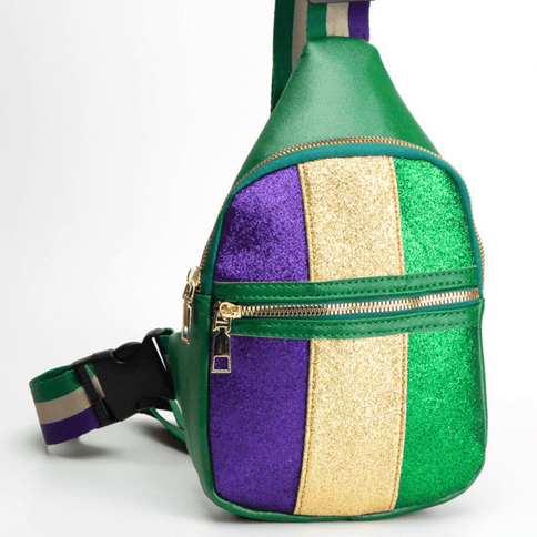 Faux Leather Mardi Gras Green Sparkle Front Sling Bag - Mardi Gras Apparel - Accessories, Bags, Mardi Gras - Bag