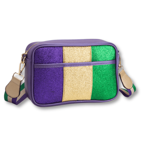 Faux Leather Mardi Gras Purple Sparkle Front Rectangle Crossbody Bag - Mardi Gras Apparel - Accessories, Bags, Mardi Gras - Bag