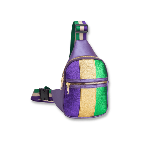 Faux Leather Mardi Gras Purple Sparkle Front Sling Bag - Mardi Gras Apparel - Accessories, Bags, Mardi Gras - Bag