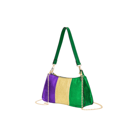 Faux Leather Mardi Gras Sparkle Front Shoulder Bag - Mardi Gras Apparel - Accessories, Bags, Mardi Gras - Bag