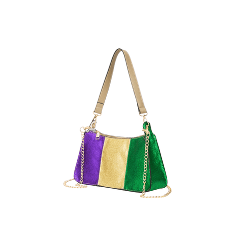Faux Leather Mardi Gras Sparkle Front Shoulder Bag - Mardi Gras Apparel - Accessories, Bags, Mardi Gras - Bag