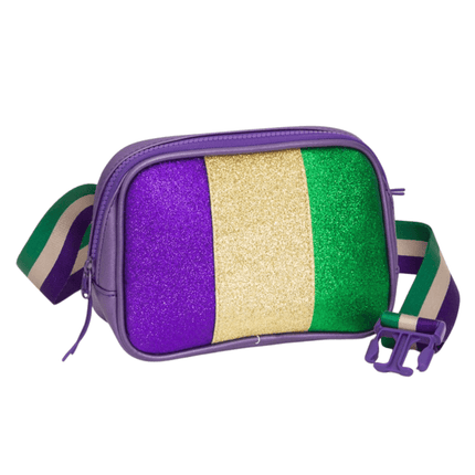 Faux Leather Mardi Gras Sparkle Rectangle Belt Bag - Purple - Mardi Gras Apparel - Accessories, Bags, Mardi Gras - Bag