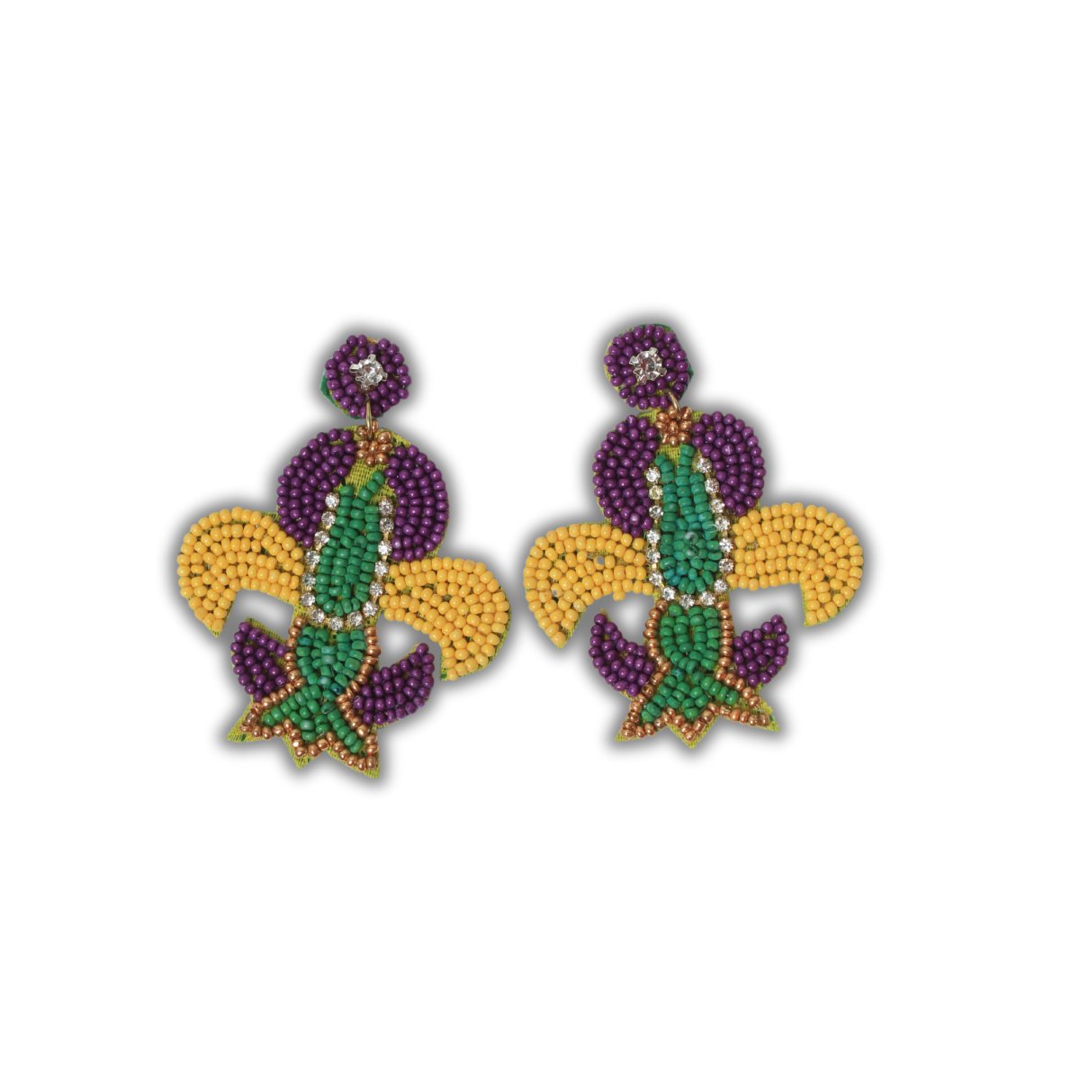 Fleur - de - Lis Mardi Gras Beaded Earrings - Mardi Gras Apparel - Accessories, Earrings, Mardi Gras - Mardi Gras Earrings