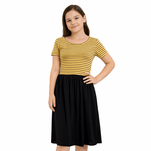 Girls Black & Gold Striped Maxi Dress - Mardi Gras Apparel - apparel discount tier, Black & Gold, Dress - Dress