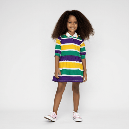 Girls' Mardi Gras 3 Panel Striped Polo Dress - Mardi Gras Apparel - Children, Collared, Dress - Dress