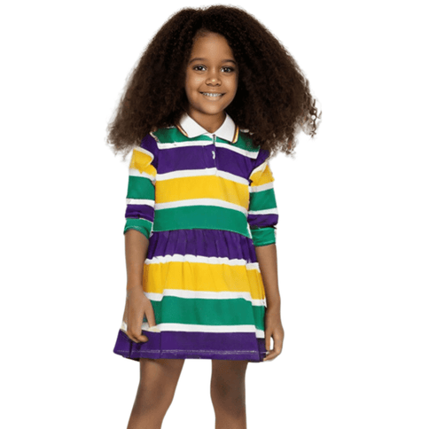 Girls' Mardi Gras 3 Panel Striped Polo Dress - Mardi Gras Apparel - Children, Collared, Dress - Dress