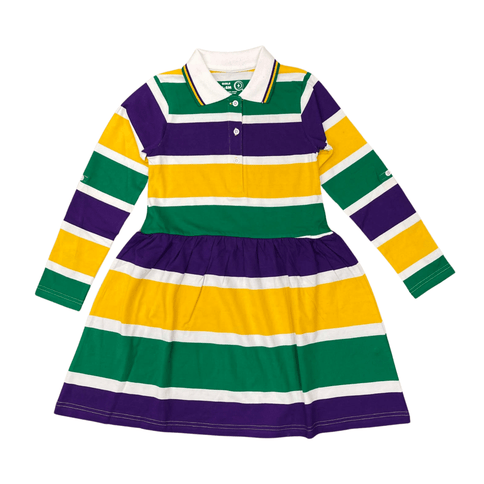 Girls' Mardi Gras 3 Panel Striped Polo Dress - Mardi Gras Apparel - Children, Collared, Dress - Dress