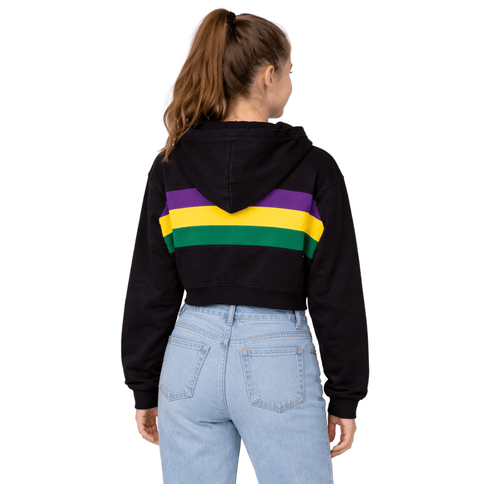 Girls Mardi Gras Full - Zip Striped Black Hoodie Crop Top - Mardi Gras Apparel - girls, Hoodie, Long Sleeve - Hoodie