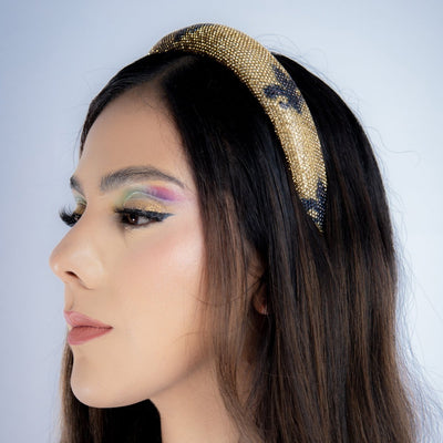 Gold and Black Rhinestone Fleur De Lis Headband - Mardi Gras Apparel