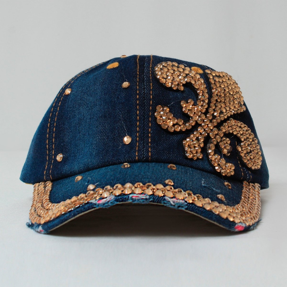 Gold Fleur De Leis Bling Adjustable Denim Hat - Mardi Gras Apparel - Accessories, Hats, Mardi Gras - Hats