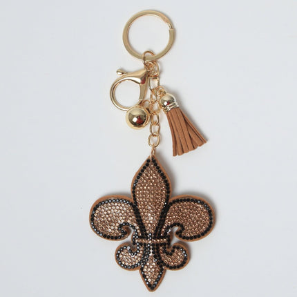 Gold Fleur De Lis Rhinestone Keychain with Tassel - Mardi Gras Apparel - Accessories, Keychain, Mardi Gras - Keychain