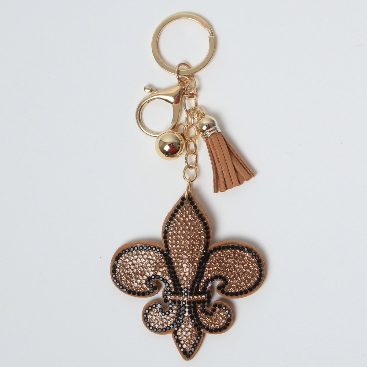 Gold Fleur De Lis Rhinestone Keychain with Tassel - Mardi Gras Apparel - Accessories, Keychain, Mardi Gras - Keychain