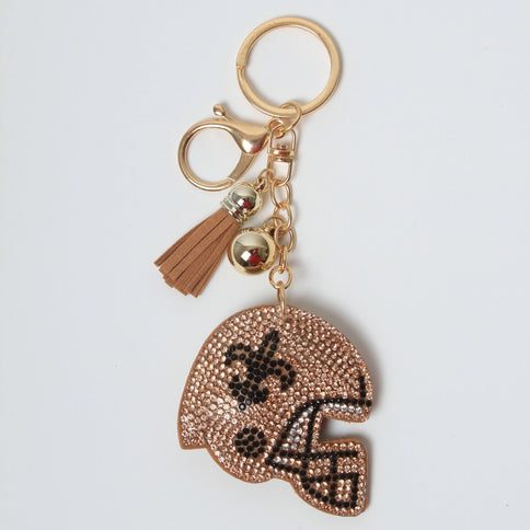 Gold Football Helmet Rhinestone Keychain - Mardi Gras Apparel - Accessories, Keychain, Mardi Gras - Keychain