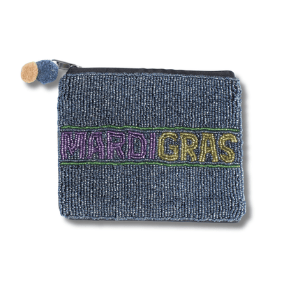 Grey Beaded Mardi Gras Pouch - Mardi Gras Apparel - Accessories, Bags, Mardi Gras - Pouch