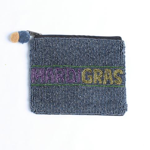 Grey Beaded Mardi Gras Pouch - Mardi Gras Apparel - Accessories, Bags, Mardi Gras - Pouch