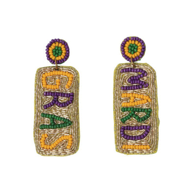 Hand - Beaded Mardi Gras Earrings with Circle Top - Mardi Gras Apparel