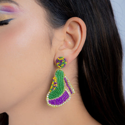 High Heel Beaded Mardi Gras Earrings with Rhinestones - Mardi Gras Apparel - Accessories, Earrings, Mardi Gras - Mardi Gras Earrings