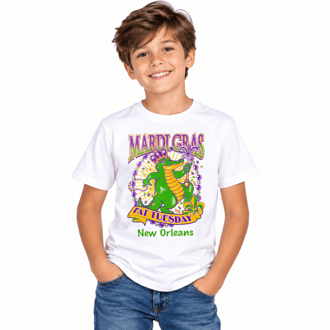 Kids Mardi Gras Gator Fat Tuesday New Orleans Tee - Mardi Gras Apparel - apparel discount tier, Children, Children's Unisex - Tee-Shirt