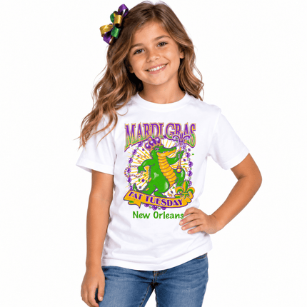 Kids Mardi Gras Gator Fat Tuesday New Orleans Tee - Mardi Gras Apparel - apparel discount tier, Children, Children's Unisex - Tee-Shirt