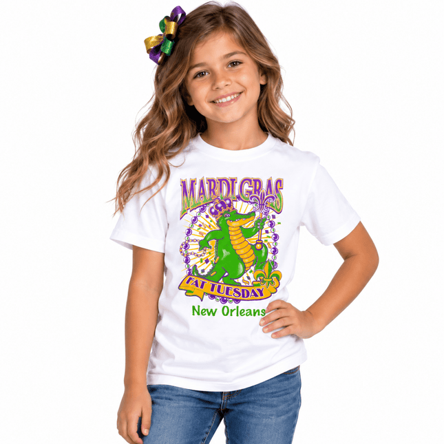 Kids Mardi Gras Gator Fat Tuesday New Orleans Tee - Mardi Gras Apparel - apparel discount tier, Children, Children's Unisex - Tee-Shirt