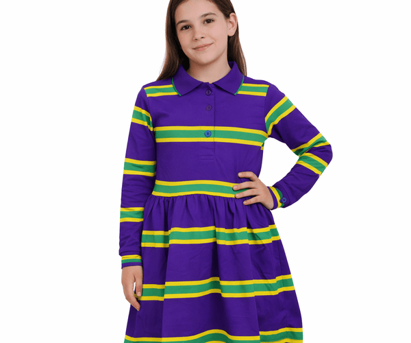 Kids Mardi Gras Girls Purple Dress with Yellow & Green Stripes Youth XL Kids Mardi Gras Girls Purple Dress with Yellow & Green Stripes Youth XL
