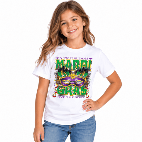 Kids Mardi Gras Mask Fat Tuesday New Orleans Tee - Mardi Gras Apparel - apparel discount tier, Children, Children's Unisex - Tee-Shirt