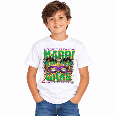 Kids Mardi Gras Mask Fat Tuesday New Orleans Tee - Mardi Gras Apparel - apparel discount tier, Children, Children's Unisex - Tee-Shirt