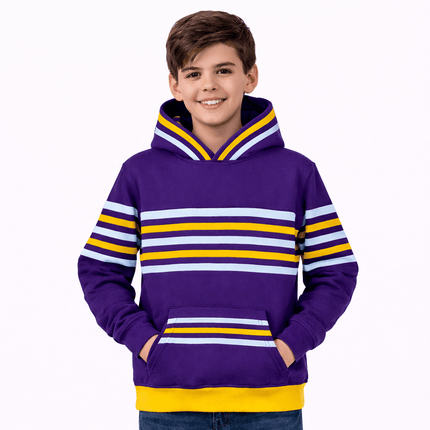 Kids Mardi Gras Purple Hoodie With Regal Stripes - Mardi Gras Apparel - apparel discount tier, Children's Unisex, Gold - Hoodie