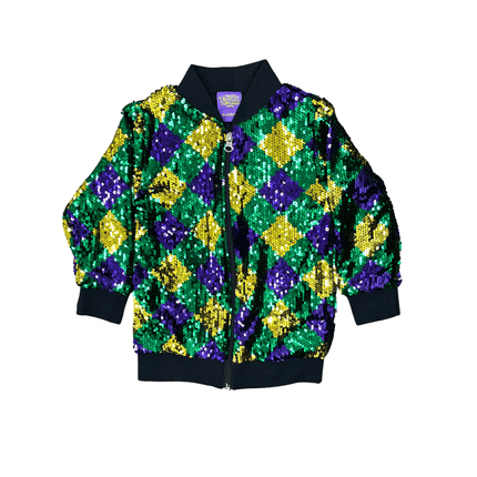 Kids Mardi Gras Sequin Bomber Jacket "XXS/XS" - Mardi Gras Apparel - Kids, Mardi Gras, Sequin Jacket - Sequin Jacket