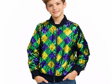 Kids Mardi Gras Sequin Bomber Jacket - Mardi Gras Apparel - apparel discount tier, Kids, Mardi Gras - Sequin Jacket