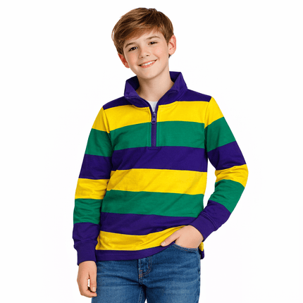 Kids' Mardi Gras Striped Quarter Zip Pullover - Mardi Gras Apparel - apparel discount tier, Children, Children's Unisex - Zip Pullover