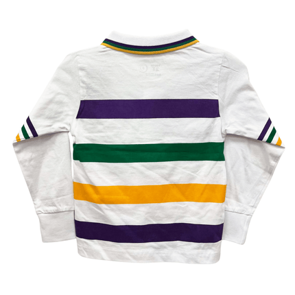 Kids Unisex Mardi Gras Long Sleeve Striped Rugby Polo - Mardi Gras Apparel - 100% Cotton, Button Up, Children - Rugby Polo