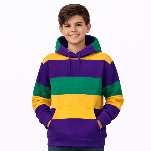 Kids Unisex Mardi Gras Purple/Green/Gold Hooded Sweat Shirts - Mardi Gras Apparel - apparel discount tier, Children's Unisex, Gold - Hoodie