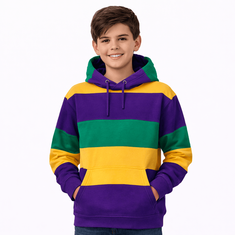 Kids Unisex Mardi Gras Purple/Green/Gold Hooded Sweat Shirts - Mardi Gras Apparel - apparel discount tier, Children's Unisex, Gold - Hoodie