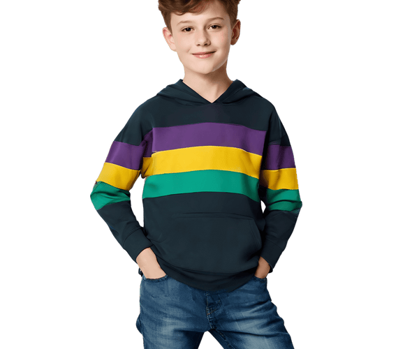 Kids Mardi Gras Hoodie - Black with Purple, Green, & Gold Stripes