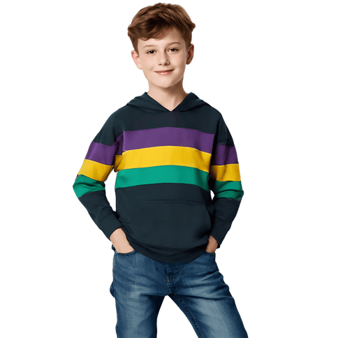 Kids Unisex Mardi Gras Striped Pullover Black Hoodie - Mardi Gras Apparel - Black, Children's Unisex, Gold - Hoodie