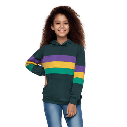 Kids Unisex Mardi Gras Striped Pullover Black Hoodie - Mardi Gras Apparel - Black, Children's Unisex, Gold - Hoodie