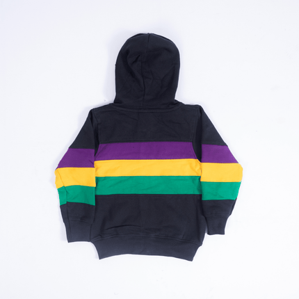 Kids Unisex Mardi Gras Striped Zipper Black Hoodie - Mardi Gras Apparel - Children's Unisex, Gold, Green - Hoodie