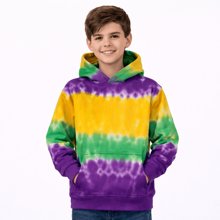 Kids Unisex Mardi Gras Tie Dye Hoodie Sweat Shirt 2 - Mardi Gras Apparel - apparel discount tier, Children's Unisex, Gold - Hoodie