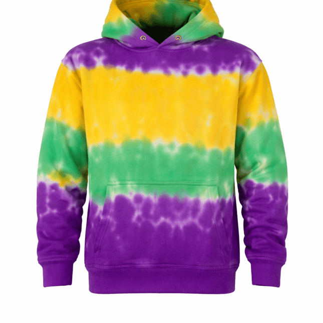 Kids Unisex Mardi Gras Tie Dye Hoodie Sweat Shirt 2 - Mardi Gras Apparel - apparel discount tier, Children's Unisex, Gold - Hoodie