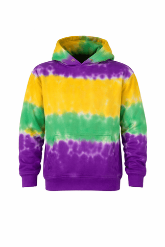 Kids Unisex Mardi Gras Tie Dye Hoodie Sweat Shirt 2 - Mardi Gras Apparel - apparel discount tier, Children's Unisex, Gold - Hoodie