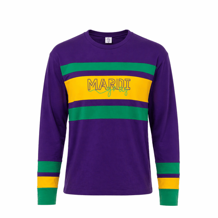 Ladies Purple Long Sleeve Striped with Embroidery - Mardi Gras Apparel - , , - Long Sleeve Crewneck