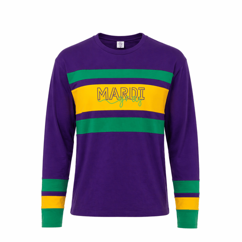 Ladies Purple Long Sleeve Striped with Embroidery - Mardi Gras Apparel - , , - Long Sleeve Crewneck