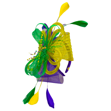 Light - Up Mardi Gras Feather & Mesh Fascinator Headband - Mardi Gras Apparel - Accessories, Headbands, Mardi Gras - Headband