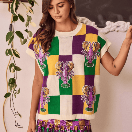 Lobster Parade In Mardi Dreams Knit - Mardi Gras Apparel - Adult, apparel discount tier, Bibi - Sweaters