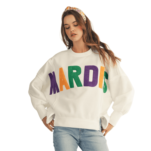 Loose Fit Textured Mardi Gras Sweatshirt - Adult MD - Mardi Gras