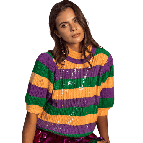 Mardi Celebration Shimmer Stripe Sweater - Mardi Gras Apparel - Adult, Bibi, Bibi Top Chart - Sweaters