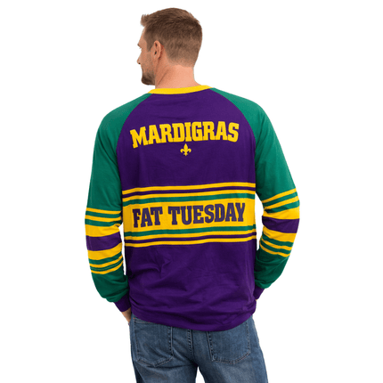 Mardi Gras 2026 Fat Tuesday Limited Edition Adult Raglan Tee - Mardi Gras Apparel - 100% Cotton, Adult Unisex, Back Design - Raglan Long Sleeve Tee